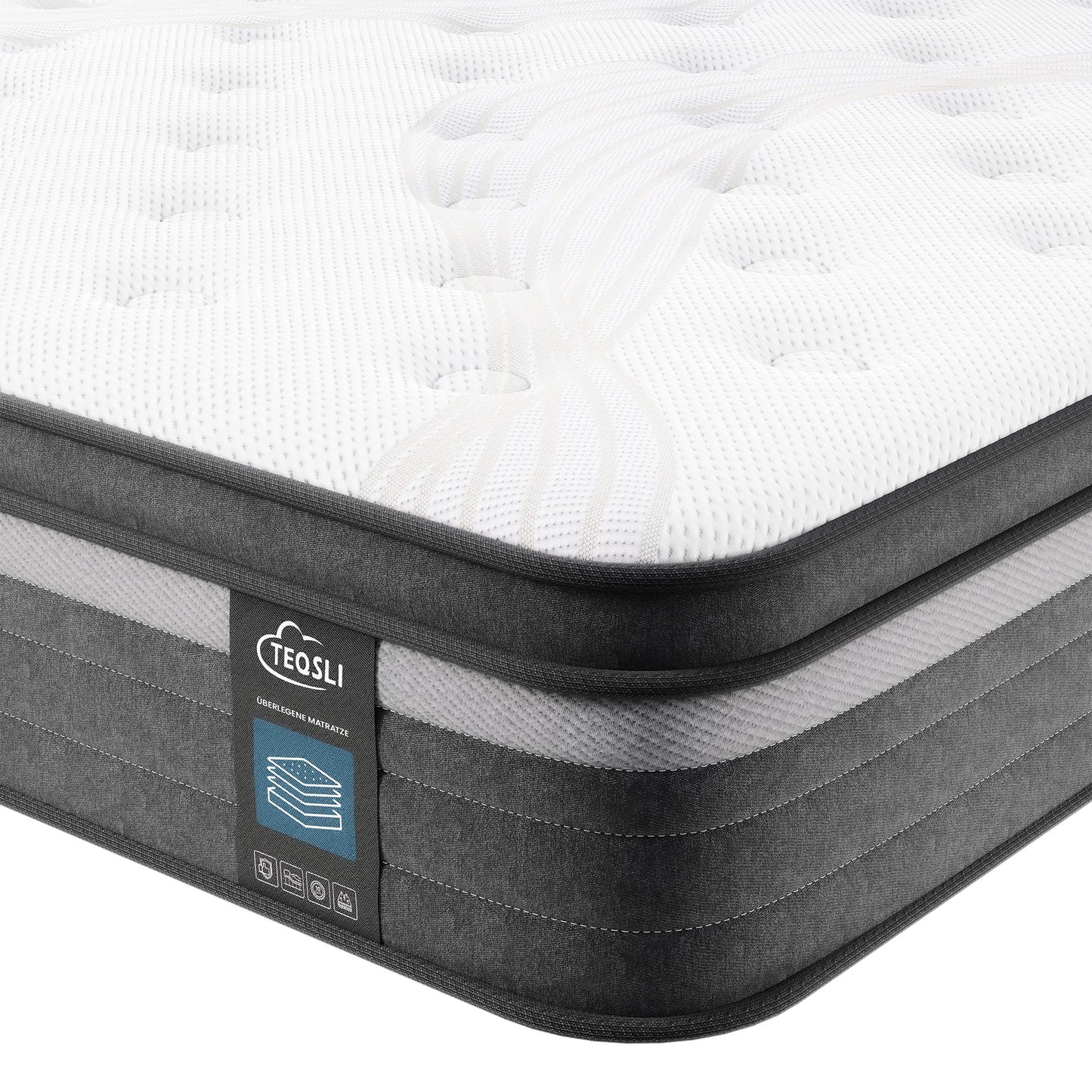 TeQsli Gel-Taschenfederkernmatratze – 9-Zonen, Orthopädisch & Ergonomisch, H3/H4, Gel-Memory-Schaum, Oeko-TEX & CertiPUR