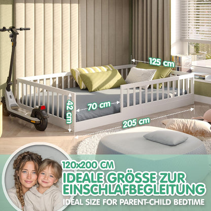 CADANI Timi Kinderbett Montessori Bodenbett aus Massivholz, abnehmbarer Rausfallschutz